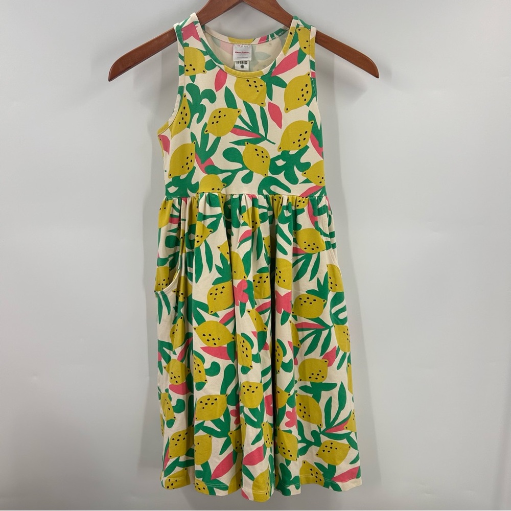 Hanna Andersson Sleeveless Printed Skater Dress Zesty Citrus 140 CM US 10